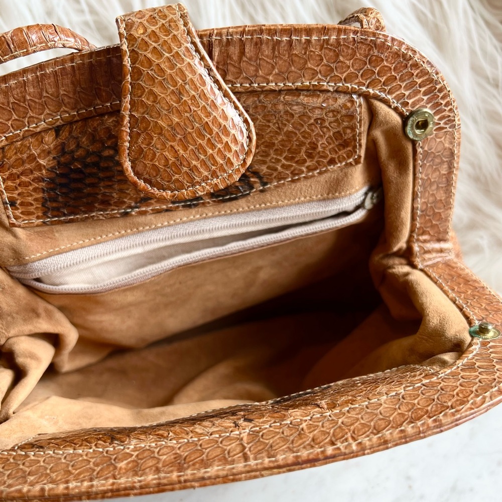 Vintage Python Snakeskin Pleated Front Brown Bag - image 5